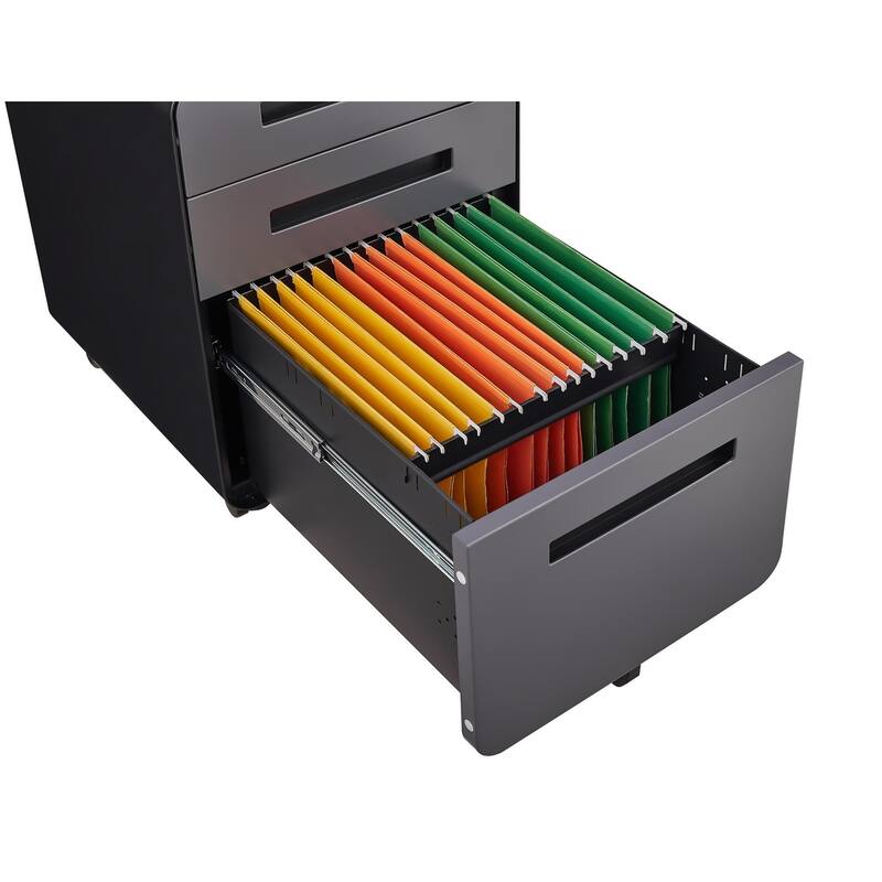 Rounded 3 drawer mobile filing cabinet, simple style multifunctional legal/letter/A4 file storage cabinet