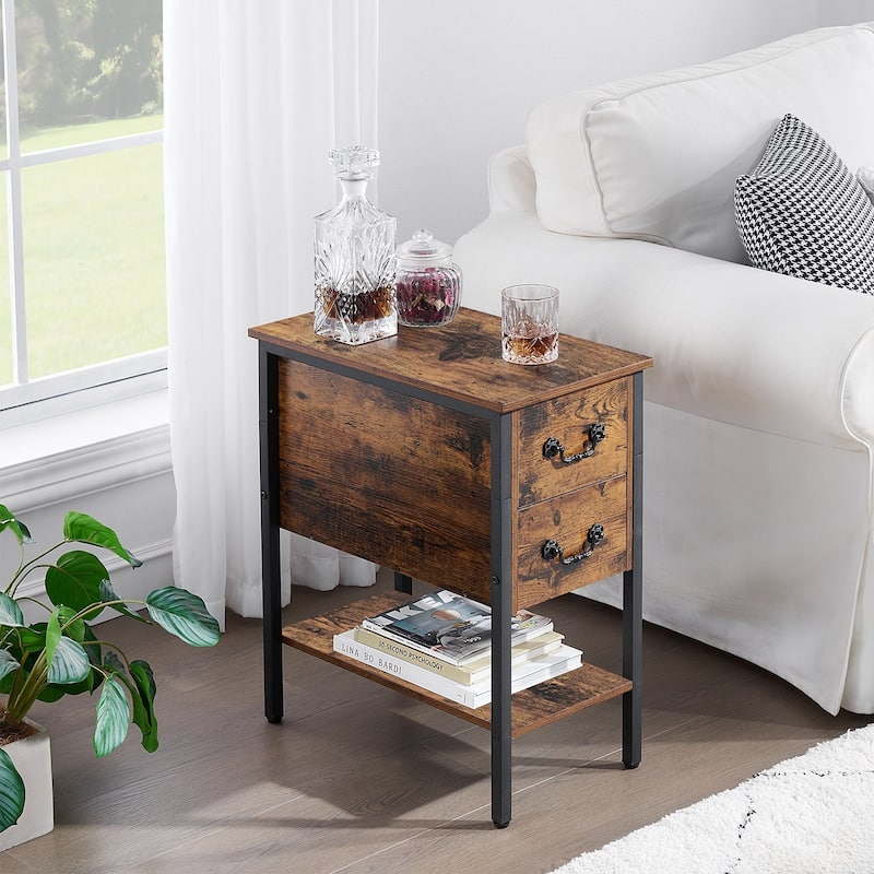 Industrial 2-Drawer Nightstand Narrow End Side Table (Set of 2)
