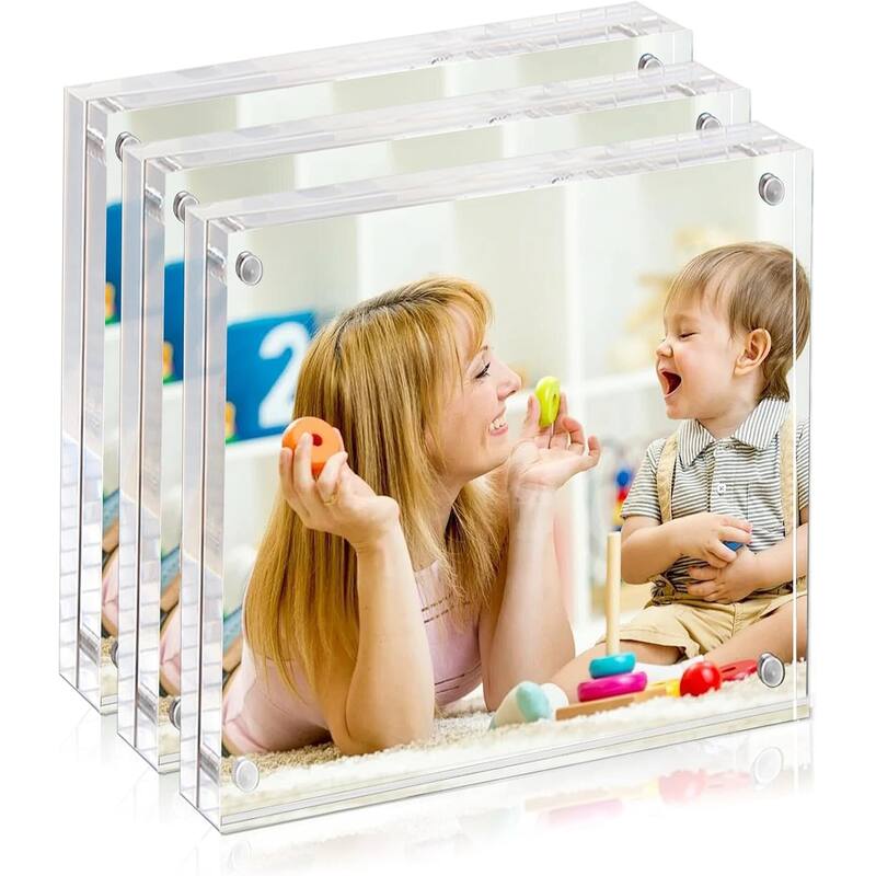 BP4U 4x4 Acrylic Picture Frames, Tabletop Magnetic Freestanding Photo Frames for Hoem/Office Desktop Display - 3-Pack