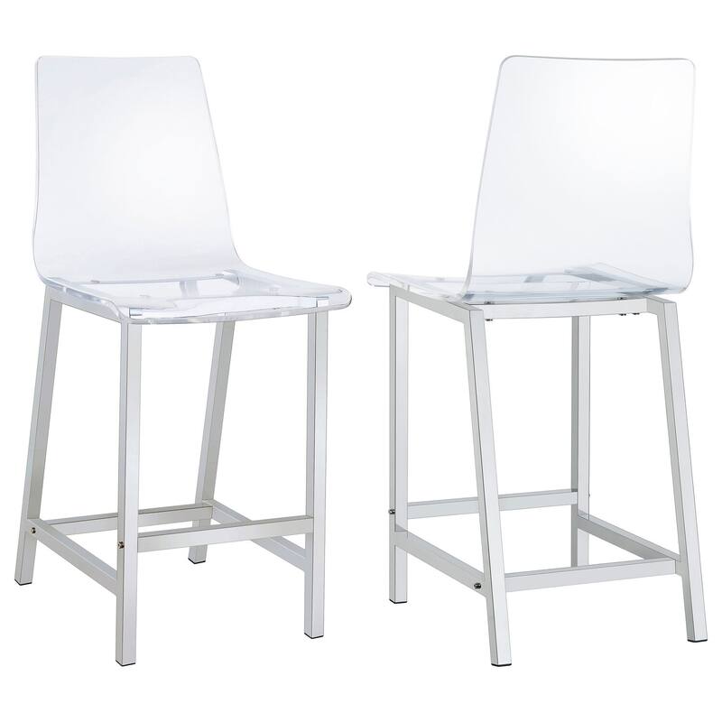 Modern Counter Height Bar Stools Set of 2 with Chrome Frame and Clear Seat, Perfect for Kitchen Island Dining Room