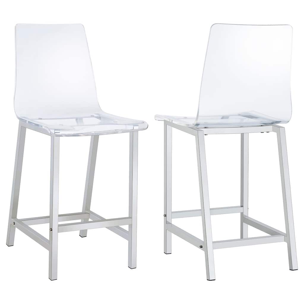 Modern Counter Height Bar Stools Set of 2 with Chrome Frame and Clear Seat, Perfect for Kitchen Island Dining Room