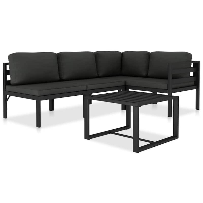 Shina 5pc Outdoor Modular Sofa Set with Table, Gray Metal, Polyester