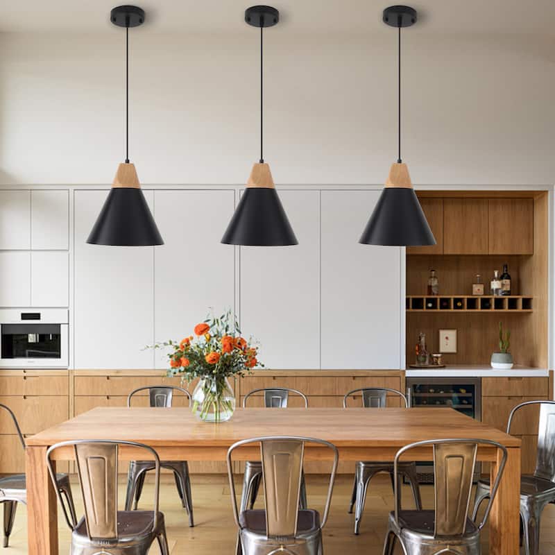 Farmhouse Pendant Light Fixture with Wood and Metal for Kitchen, Hallway,Living Room