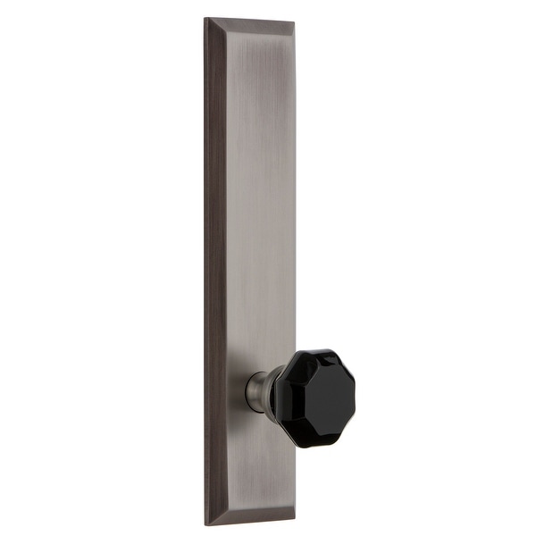Grandeur FAVLYO_TP_PRV_234_LH Fifth Avenue Solid Brass Tall Plate Left Handed Privacy Door Knob Set with Lyon Black Crystal