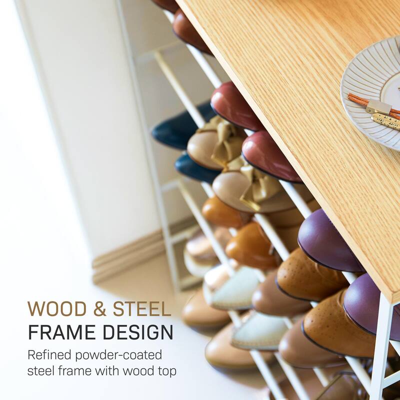 Yamazaki Home Six-Tier Shoe Rack, Steel, Holds 18 to 21 shoes, Holds 39.6 lbs - L 9.84 x W 25.98 x H 34.25 inches