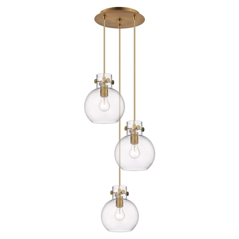 Innovations Lighting Newton Sphere - 3 Light 8" Cord Hung Multi Pendant - 10" Canopy - Clear/Brushed Brass