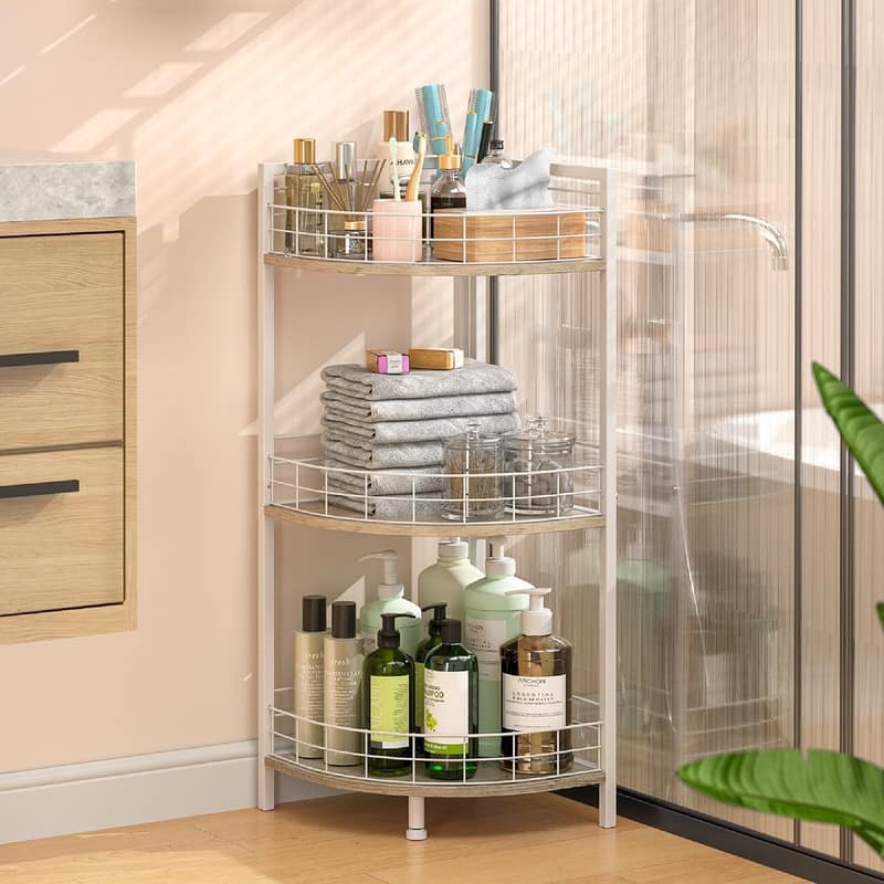 Bathroom Standing Shelf - 11.89"D x 11.89"W x 34.12"H