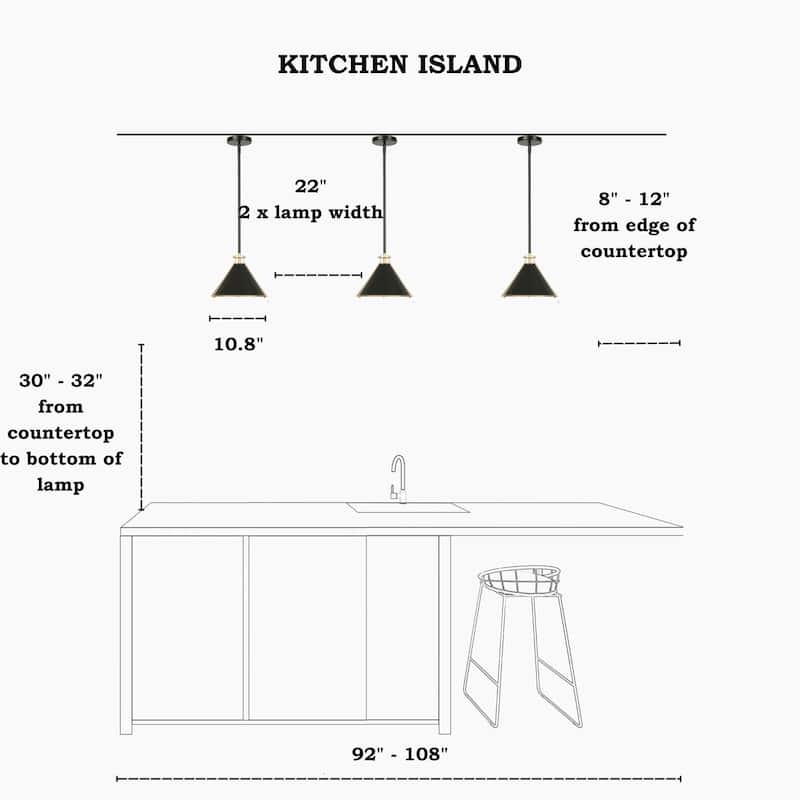 Modern Classic 1-light Black Gold Large Pendant Light Bowl-shaped Conical Shade Kitchen Island Light for Dining Room