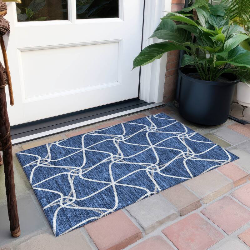 Machine Washable Indoor/ Outdoor Contemporary Links Chantille Rug - Blue - 1'8" x 2'6"