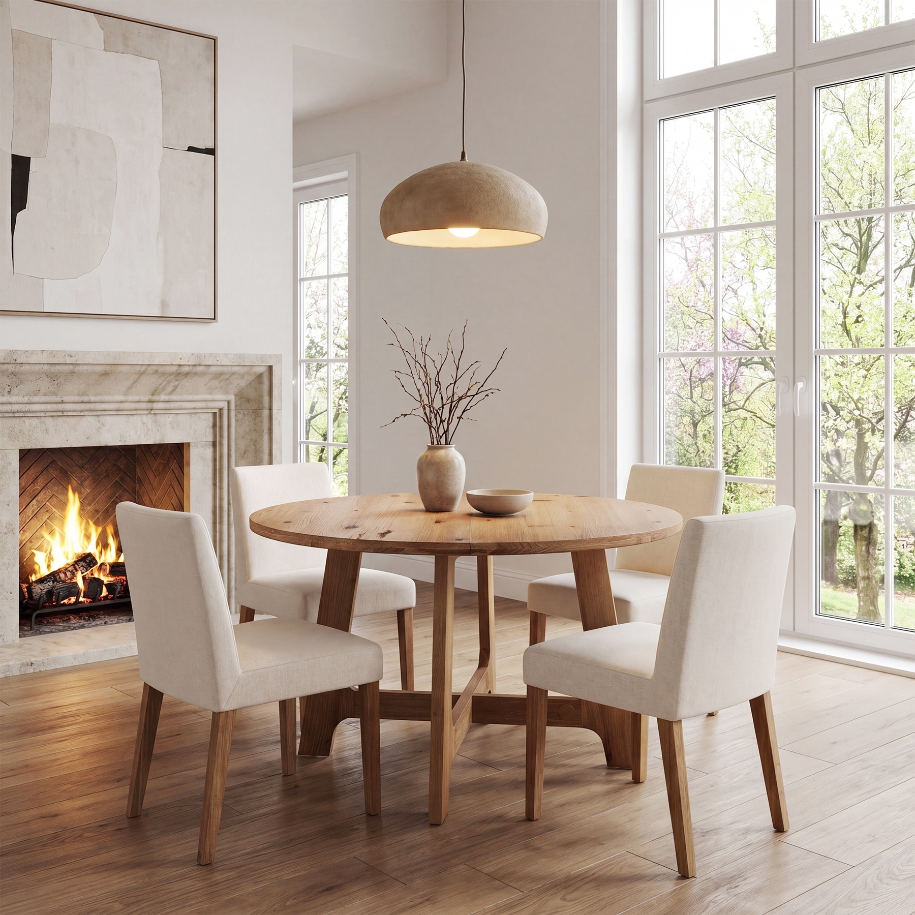 47.24 Inch Round Solid Wood Dining Table for Home, Kitchen, Living Room