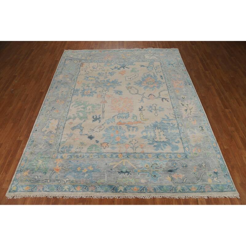 Oushak Indian Area Rug Handmade Beige Wool Carpet - 8'0" x 10'5"