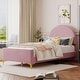 preview thumbnail 21 of 52, Twin/Full Size Velvet Bed Frame with Classic Semi-circle Shaped Headboard, Upholstered Platform Bed w/ Metal Legs for Kids Teens Pink - Twin
