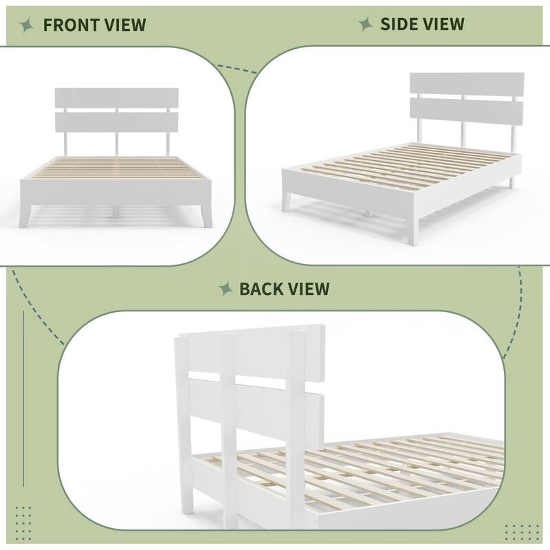 Modern Brown Solid Wood Platform Bed Frame with Headboard