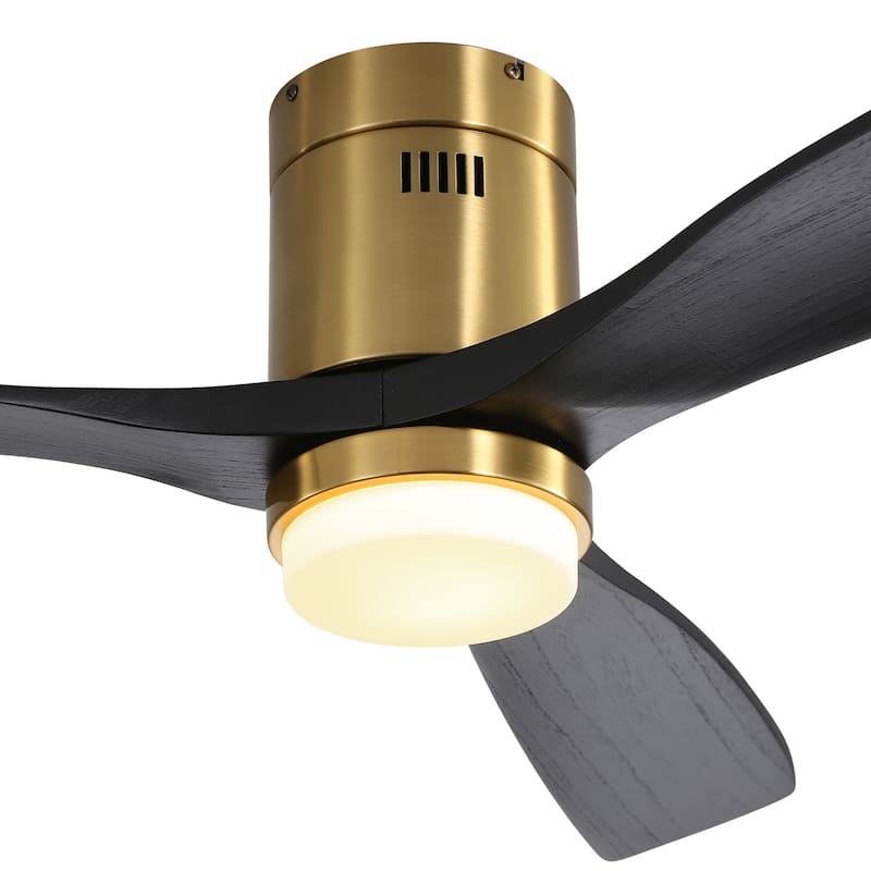 52 Inch Flush Mount Wood Blades White Ceiling Fan Reverse Airflow,6 Wind Speed,Remote Control - Gold with Black Wood - # 52144