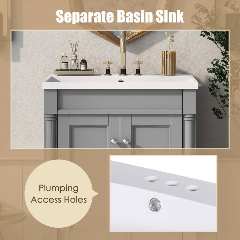 24'' 2-Tier Modern Bathroom Vanity with Top Sink