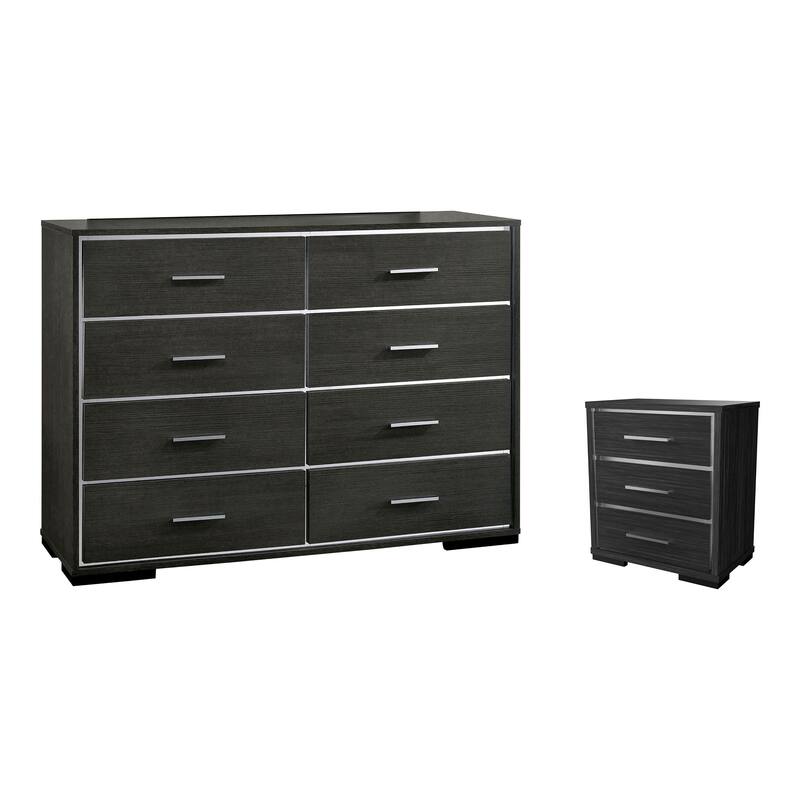 Furniture of America Kastela Contemporary Grey 2-Piece Nightstand and Dresser Set with USB Ports - Warm Grey