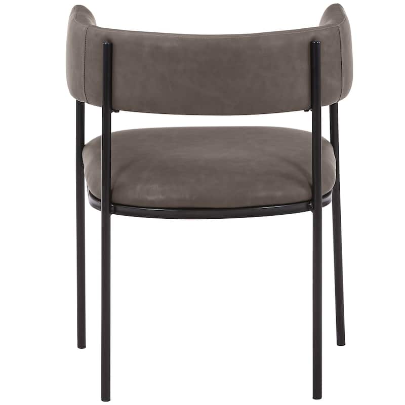Dining Chair in Leather with Open-Back and Powder Coated Iron Legs Set of 4