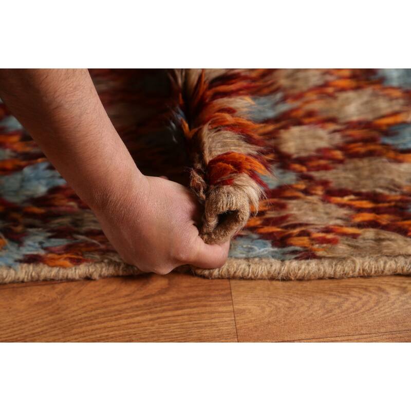 Hand Knotted Oriental 100% Wool Carpet Modern All-Over Oranges & Rust Moroccan Area Rug - 9' 6'' X 7' 2''