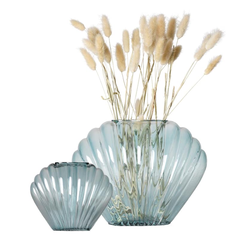 American Art Decor Sea Scallops Azure Glass Vase Set - 11.4" x 8.6" - 11.4" x 8.6"