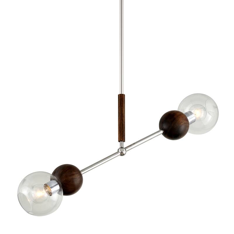 Arlo 2-light Polished Stainless Steel and Natural Acacia Island Light with Clear Glass
