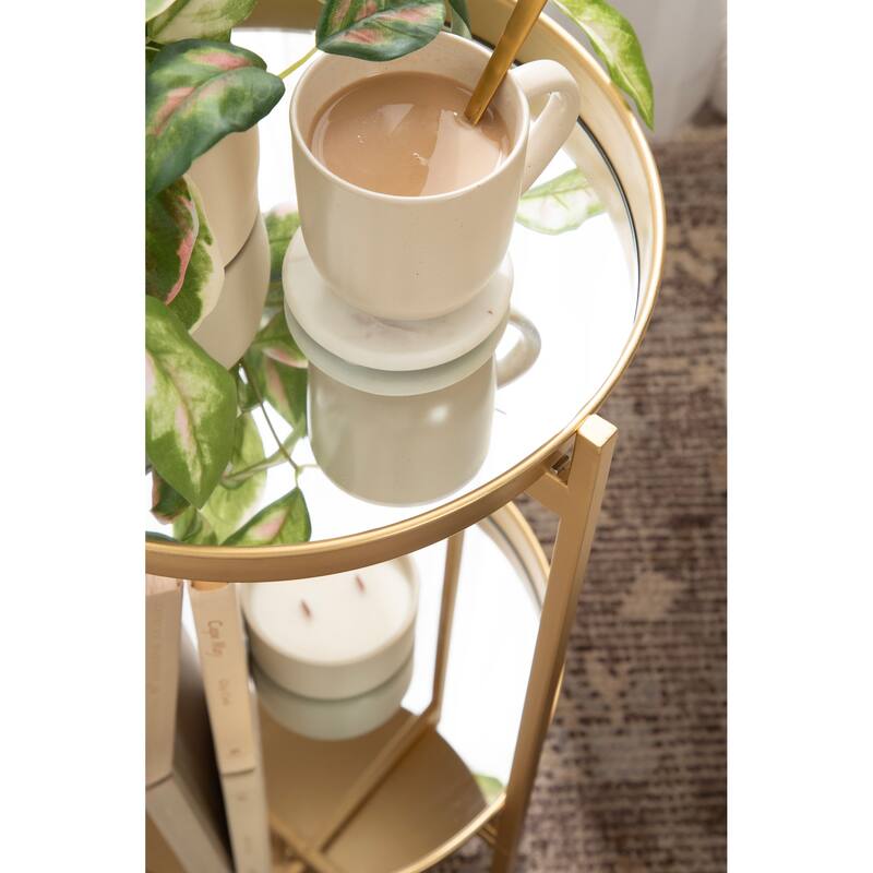 Kate and Laurel Celia Round 2-Tier Metal Foldable Tray Table