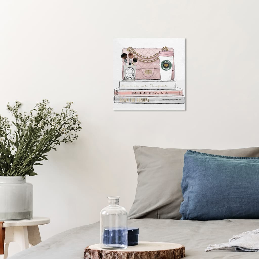 Wynwood Studio Canvas Fashion and Glam Paris Handbag Coffee and Make Up Pink and Light Pink Glam Wall Art Canvas Print