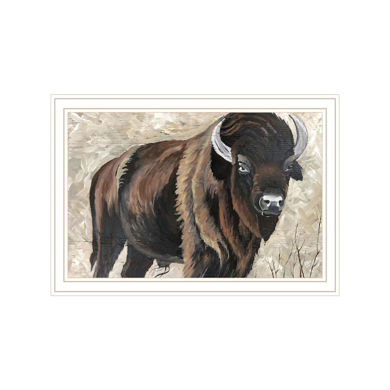 TrendyDecor4U "The Boss! Bison Only" Framed Print Wall Art - White