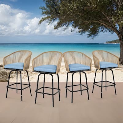 Outdoor Wicker Rattan Barstools with Armrests, Backrest, Set of 2/4
