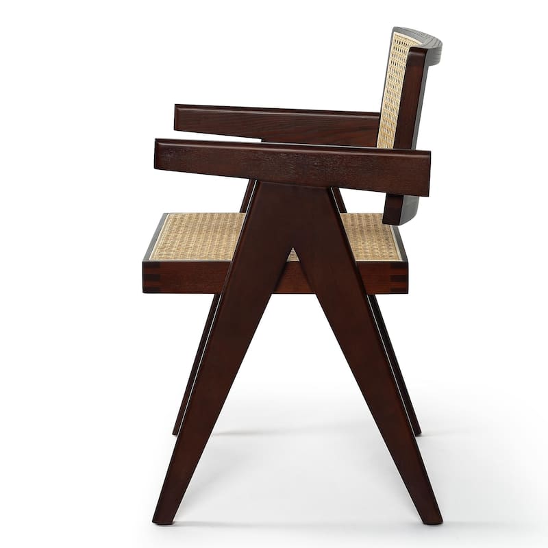 Solid Wood Rattan Armchair Dining Chair in Natural
