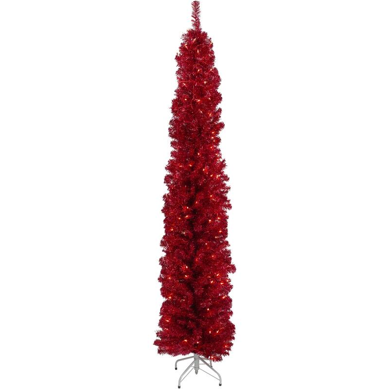 6' Pre-Lit Pencil Red Artificial Christmas Tree - Clear Lights - 6 Foot