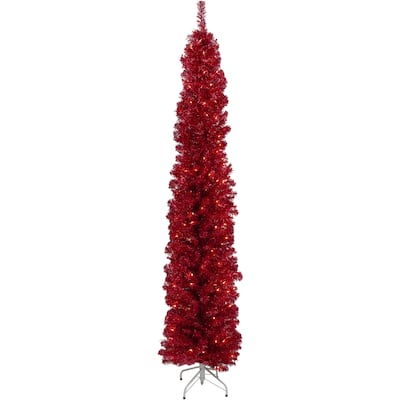 6' Pre-Lit Pencil Red Artificial Christmas Tree - Clear Lights - 6 Foot