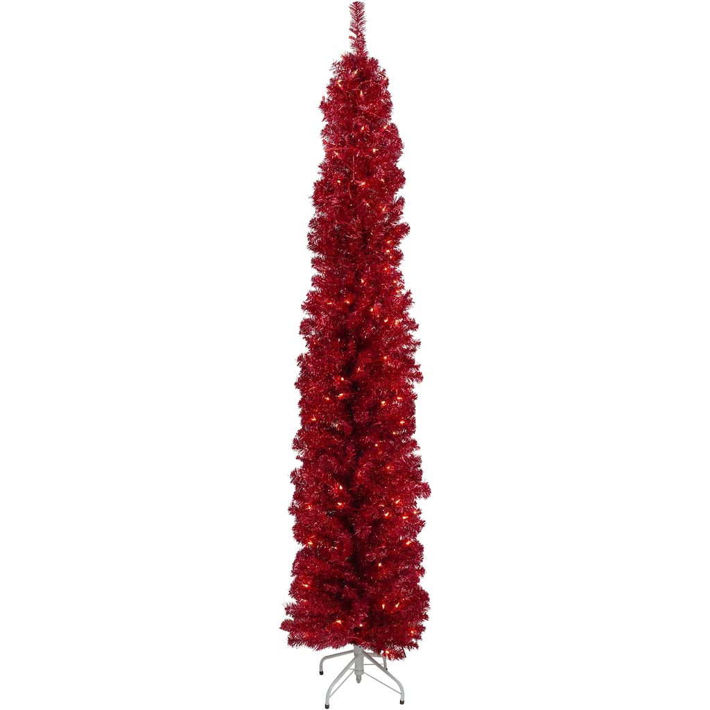6' Pre-Lit Pencil Red Artificial Christmas Tree - Clear Lights - 6 Foot