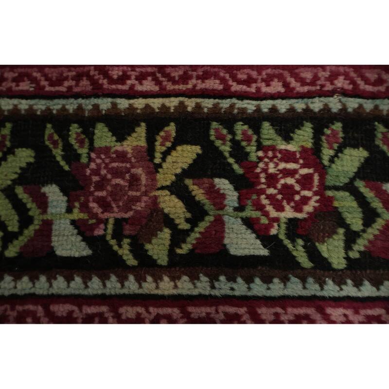 Hand Knotted Oriental 100% Wool Carpet Traditional Floral Black Karabagh Runner Rug - 17' 11'' X 3' 5''