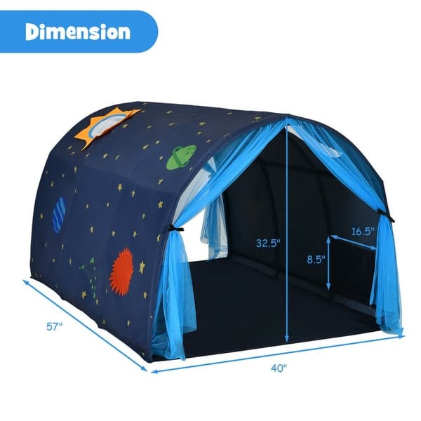 dimension image slide 0 of 2, Kids Galaxy Starry Sky Dream Portable Play Tent with Double Net Curtain - 57" (L) x 40" (W) x 32.5" (H)
