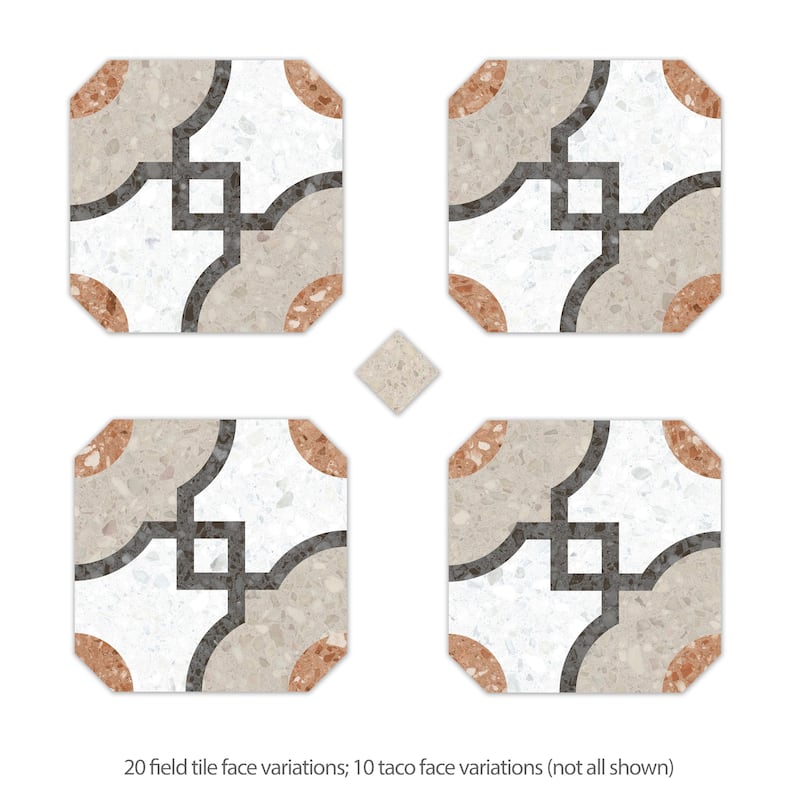 Merola Tile Riviera Octagon Grimaud Multicolor with Taco Beige 7-7/8" x 7-7/8" Porcelain Floor and Wall Tile