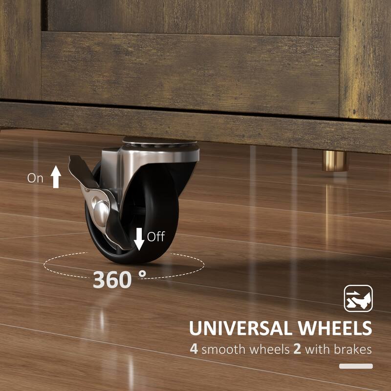 Rustic Brown Wood Kitchen Island Cart with Drawer, Shelf and Wheels - 32.75" W x 17.75" D x 36" H