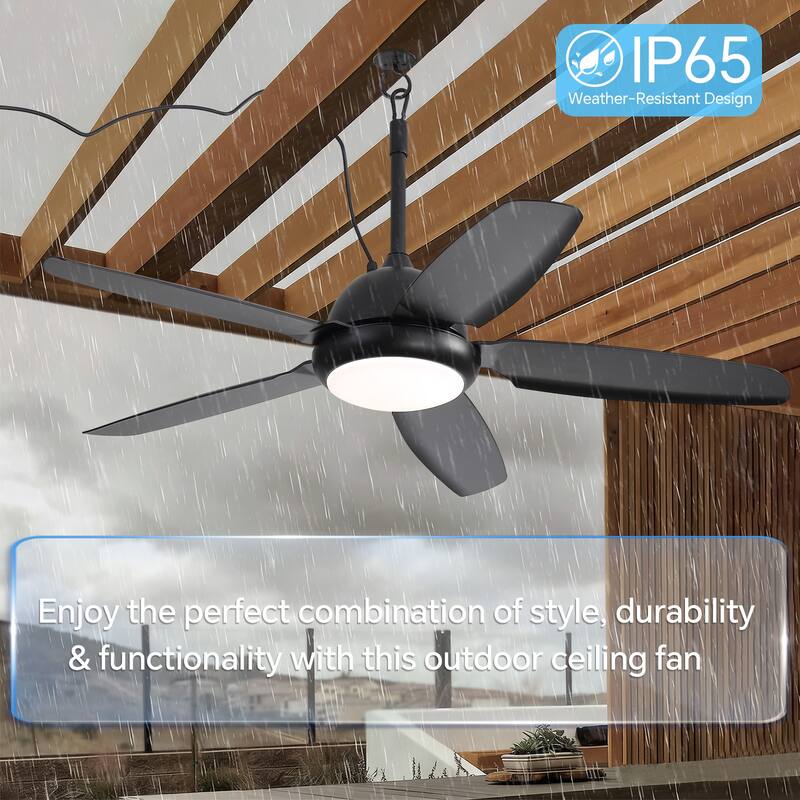 Sofucor 52 Inch Waterproof Outdoor Ceiling Fan with Lights and Remote,IP65 Hanging Gazebo Fan,Wet Rated Plug in Fan with Cord