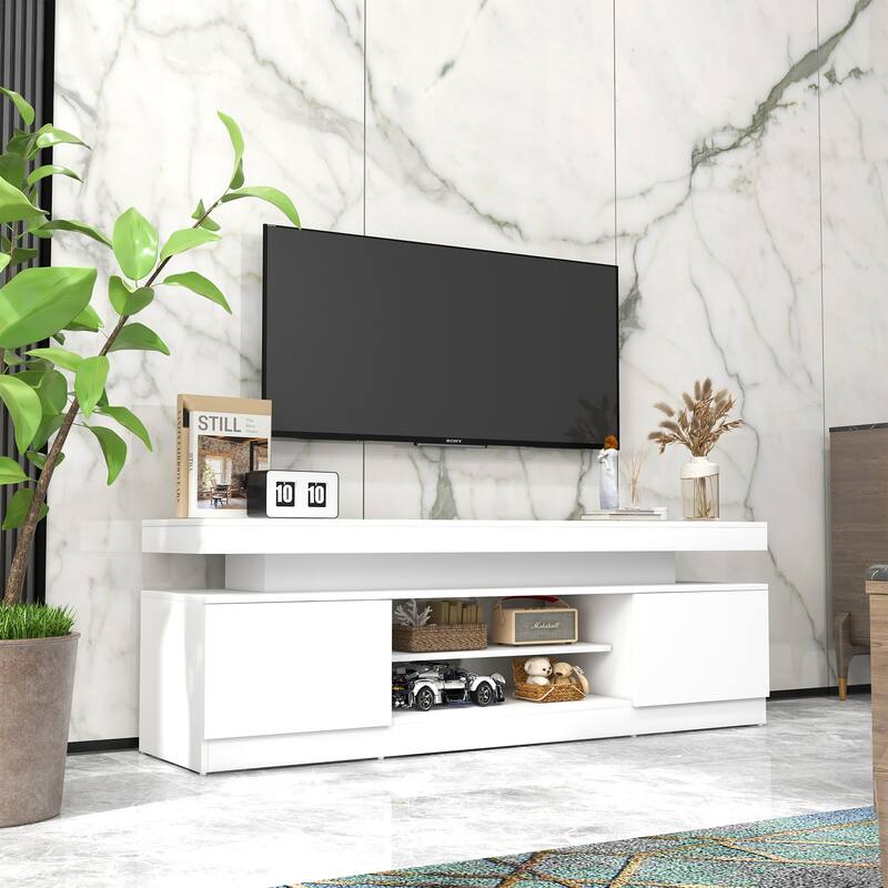 Multifunctional Storage High Gloss White TV Cabinet - White