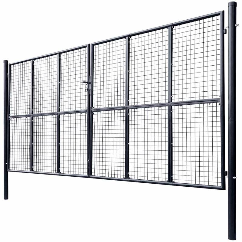 vidaXL Mesh Garden Gate Galvanised Steel 157.5x78.7" Grey - 163.4 x 98.4"