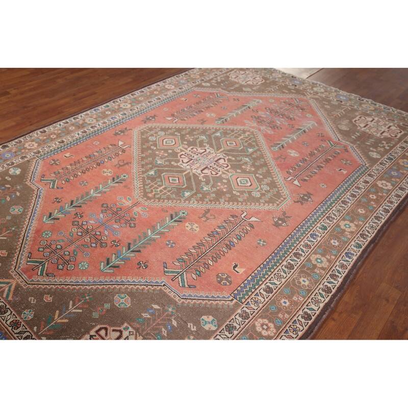 Tribal Geometric Shiraz Persian Vintage Area Rug Handmade Wool Carpet - 6'8"x 9'9"