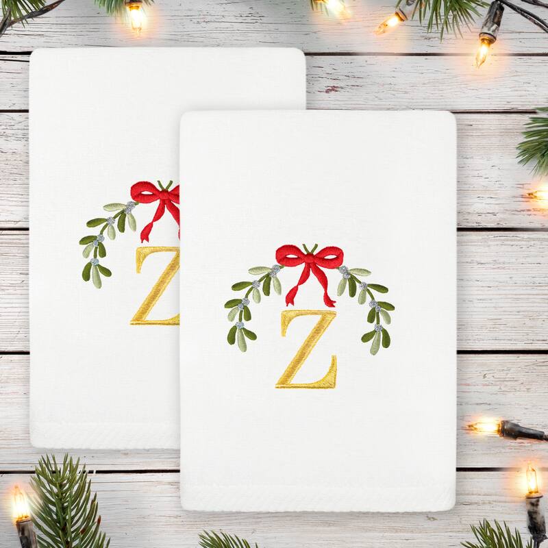 Authentic Hotel and Spa Christmas MISTLETOE MONOGRAM Embroidered Luxury 100% Turkish Cotton Hand Towels Set of 2