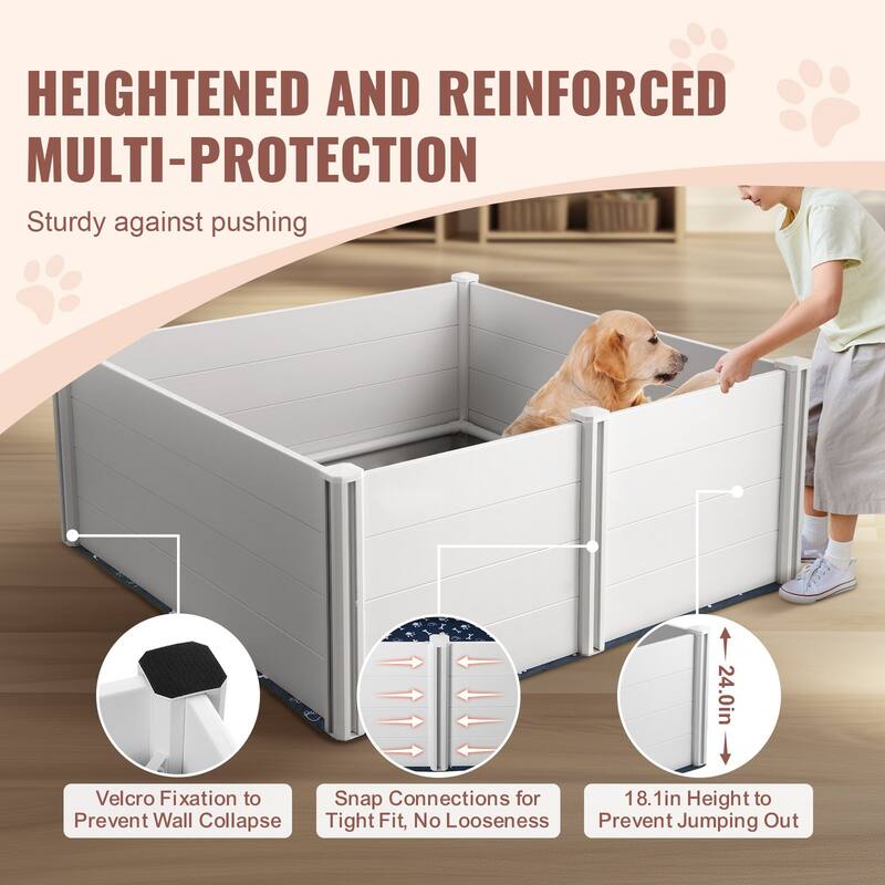 White PVC Plastic Dog Whelping Box with Rails Pee Pad Ideal for Indoor Dogs and Puppies
