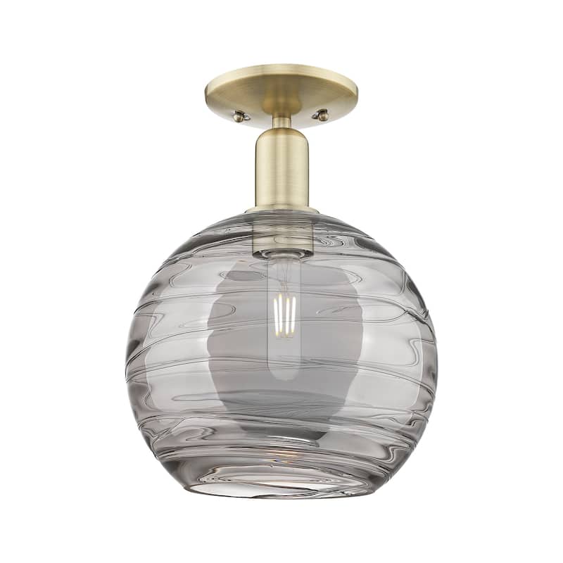 Innovations Lighting 716-1C-14-10 Athens Deco Swirl Semi-Flush Athens - Antique Brass / Light Smoke Deco Swirl