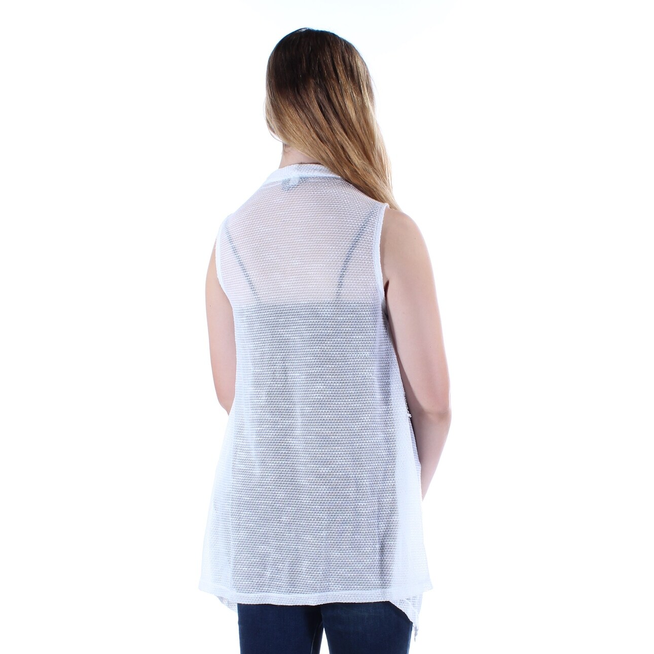 white sleeveless cardigan vest