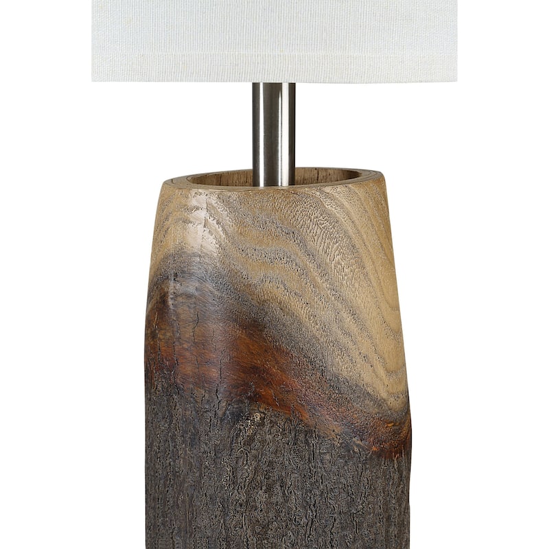 Wood Style Table Lamp with Tall Drum Shade - 28.5" - Brown