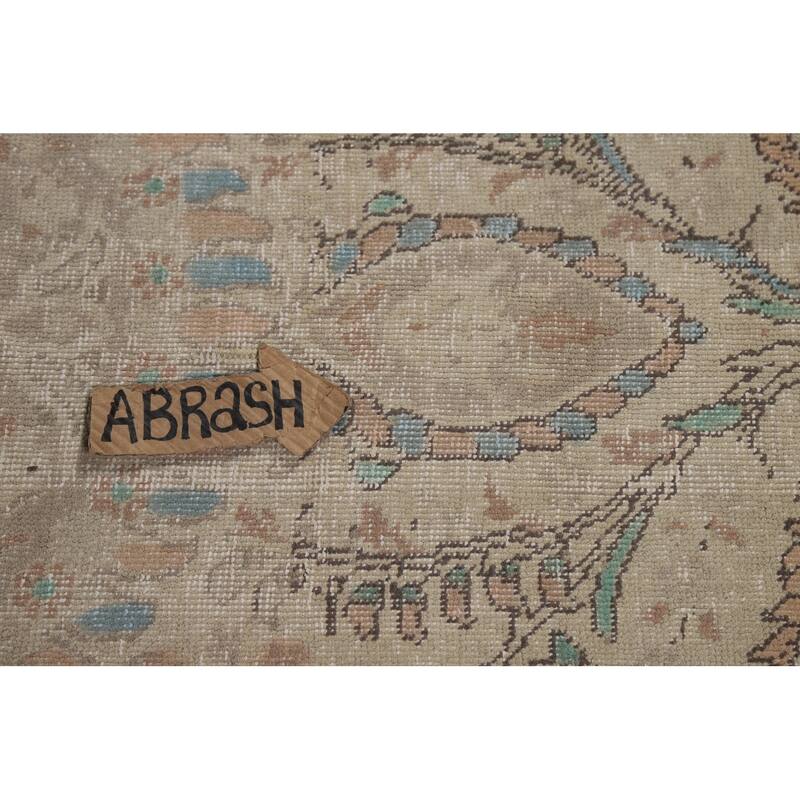Floral Tabriz Persian Area Rug Beige Handmade Wool Carpet - 7'9"x 11'1"