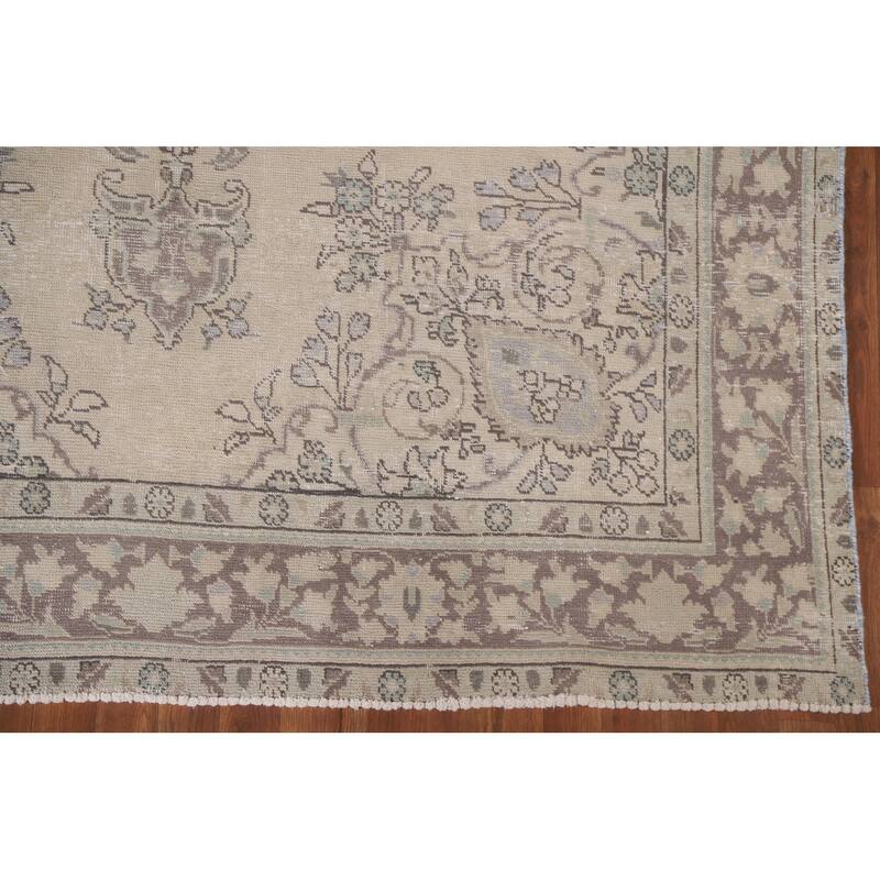 Hand Knotted Oriental 100% Wool Carpet Traditional Floral Beige & Ivories Tabriz Area Rug - 9' 2'' X 6' 9''
