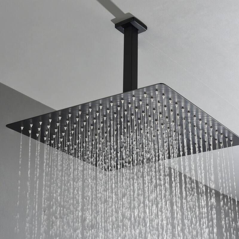 Bathroom Luxury High Pressure Waterfall Rain Shower Head - 16" - Matte Black