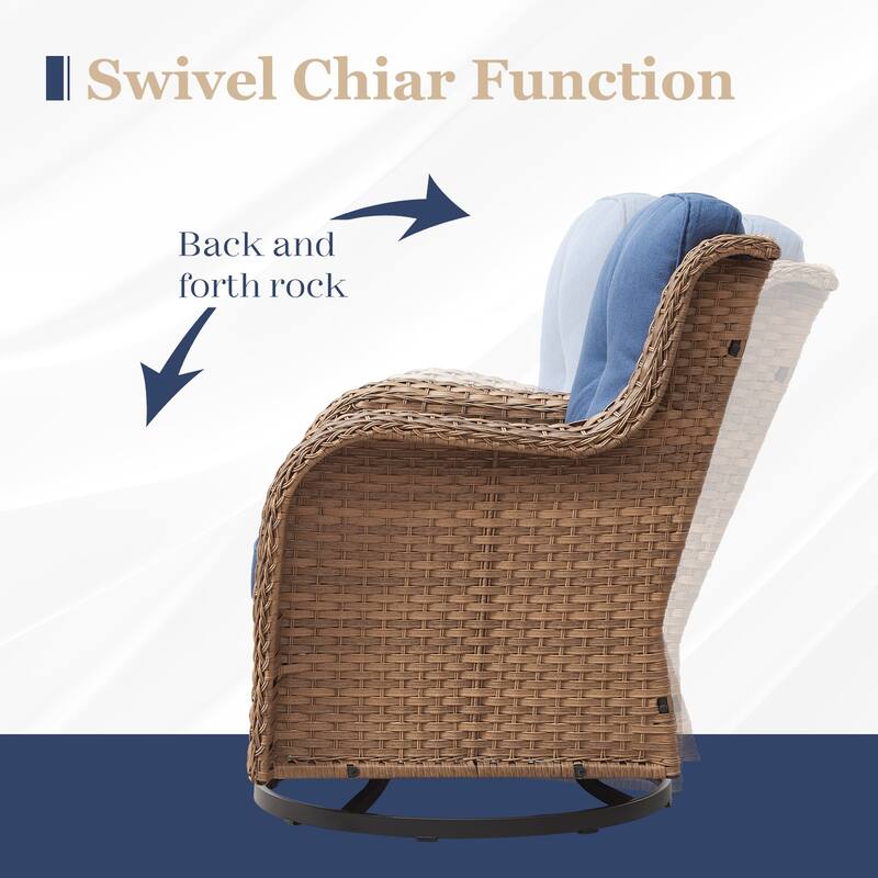 Outdoor Swivel Rocker Wicker Patio Chairs Set of 3