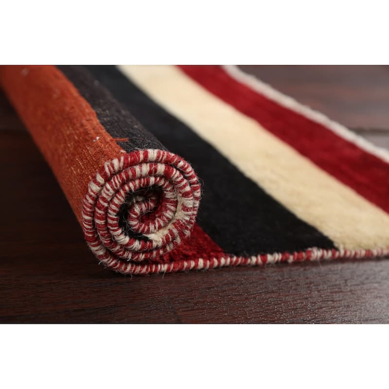 Contemporary Gabbeh Kashkoli Wool Area Rug Hand-knotted Striped Carpet - 2'2" x 3'0"
